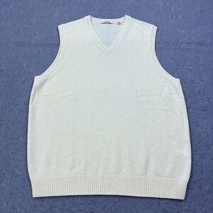 UNIQLO Vest Men's Large Ivory 100% Wool Premium V-Neck Sleeveless‎ Sweater